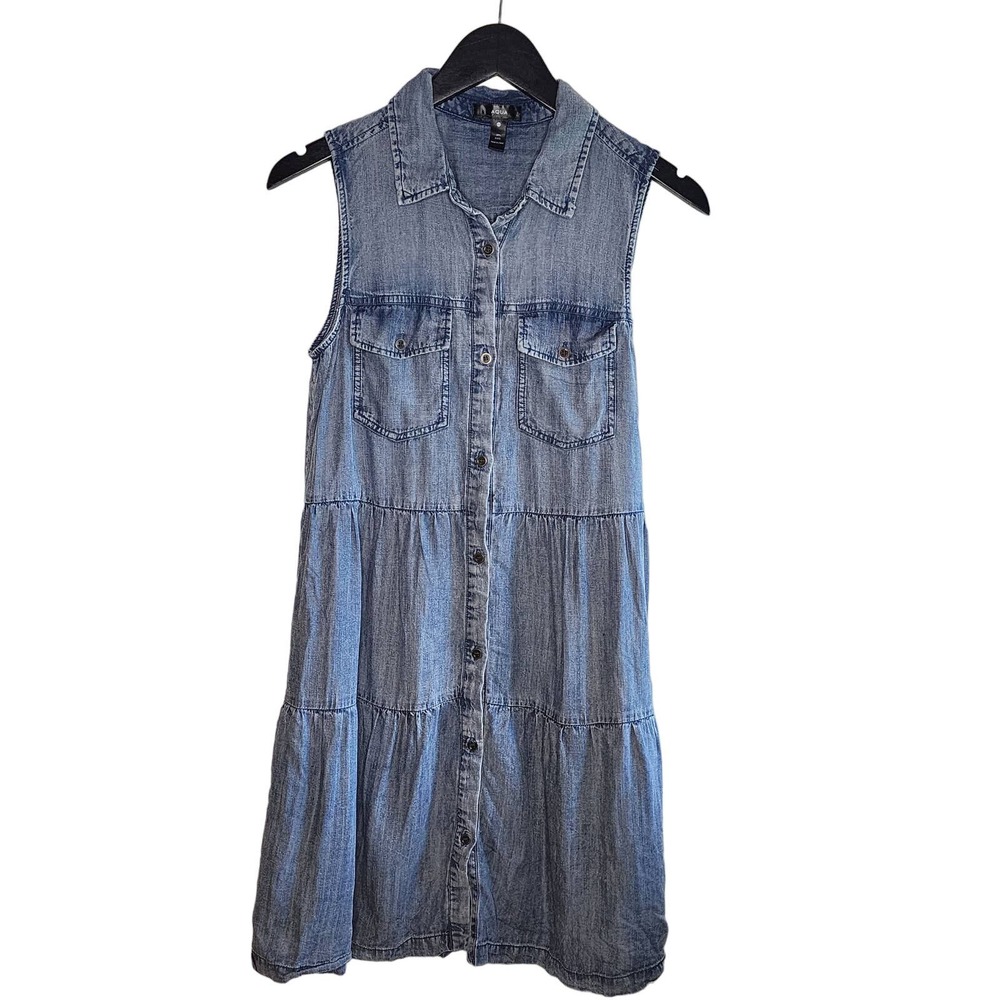 Aqua Brand Bloomie's Collette Sleeveless Chambray Shirt Dress Tencel Womens XS